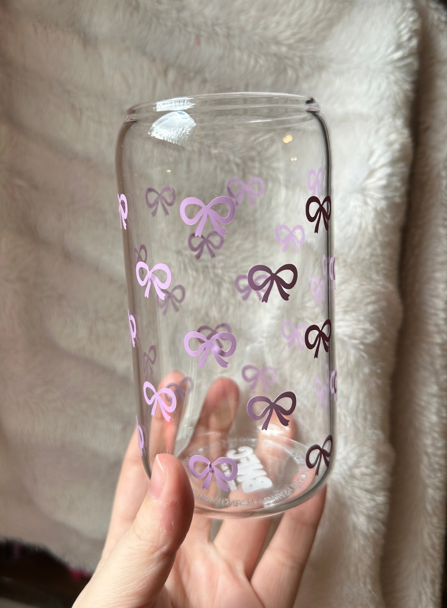 Purple Bow 16 oz Glass Cup