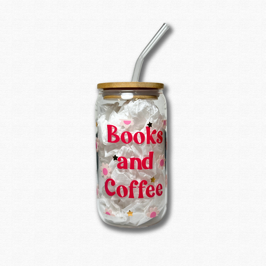 Books and Coffee 16 oz Glass Cup