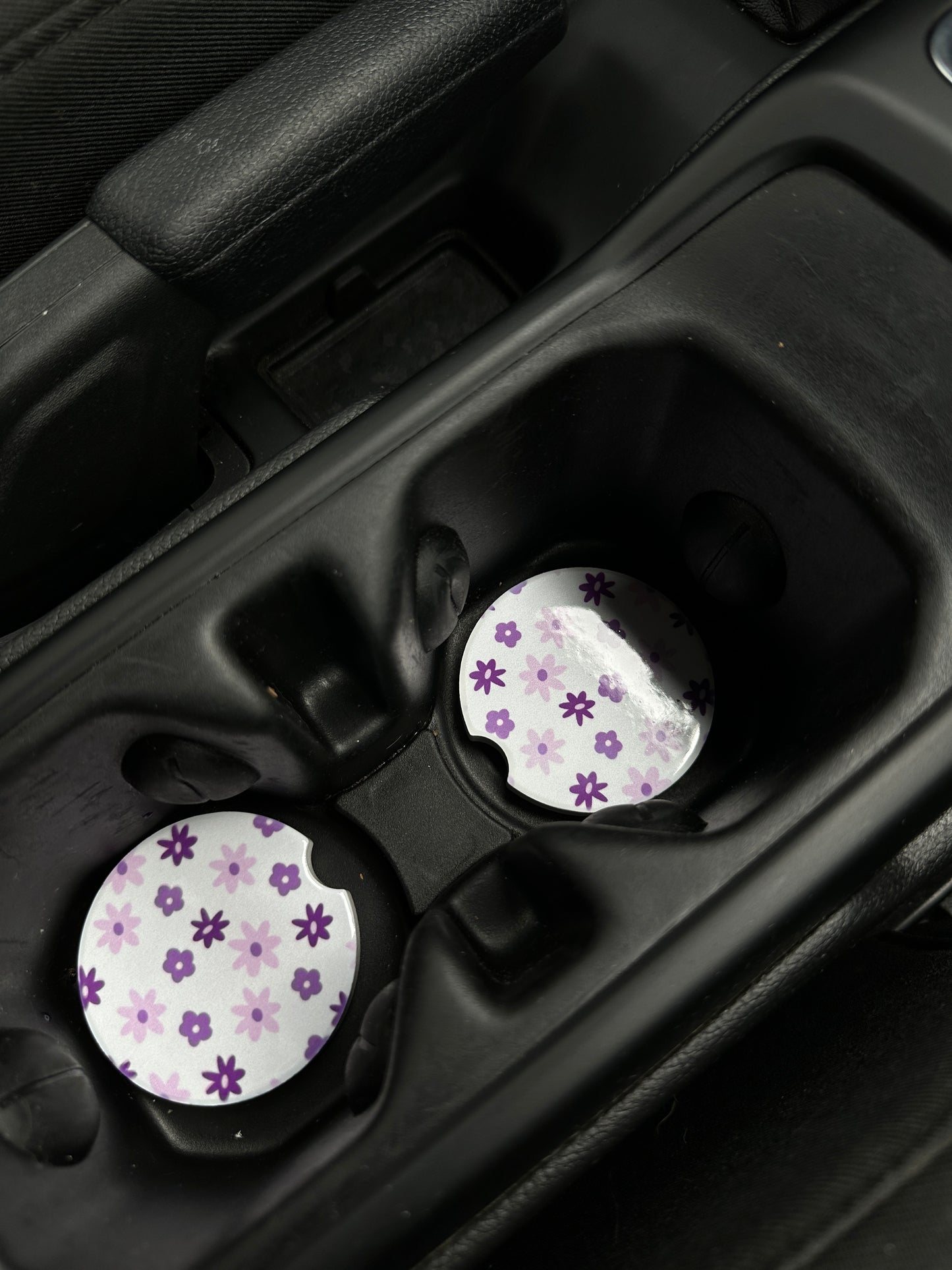 Purple Flowers Ceramic Car Coaster