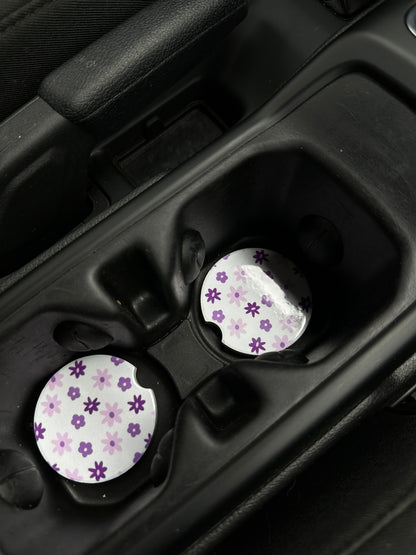 Purple Flowers Ceramic Car Coaster