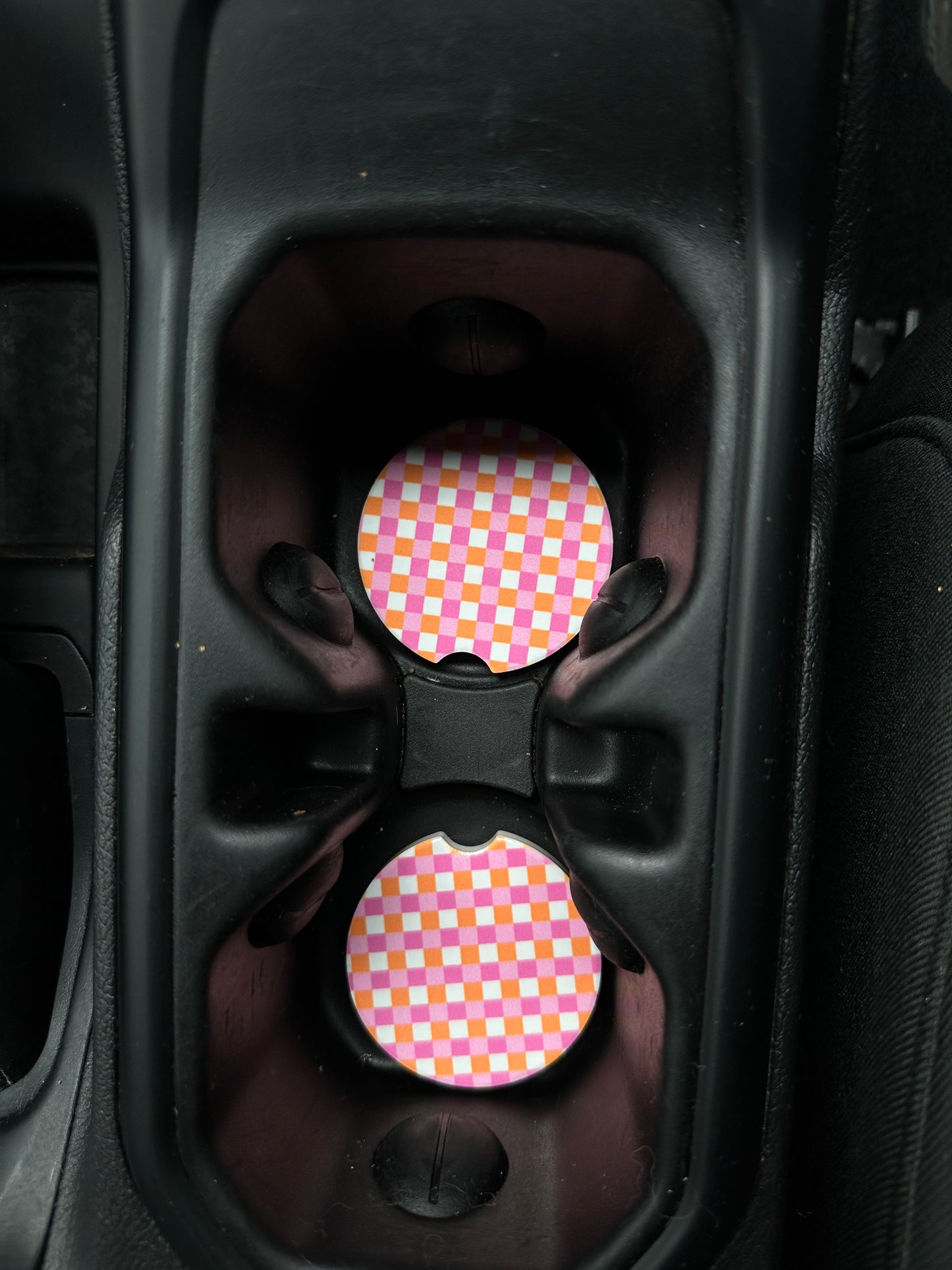 Pink Checkers Ceramic Car Coaster