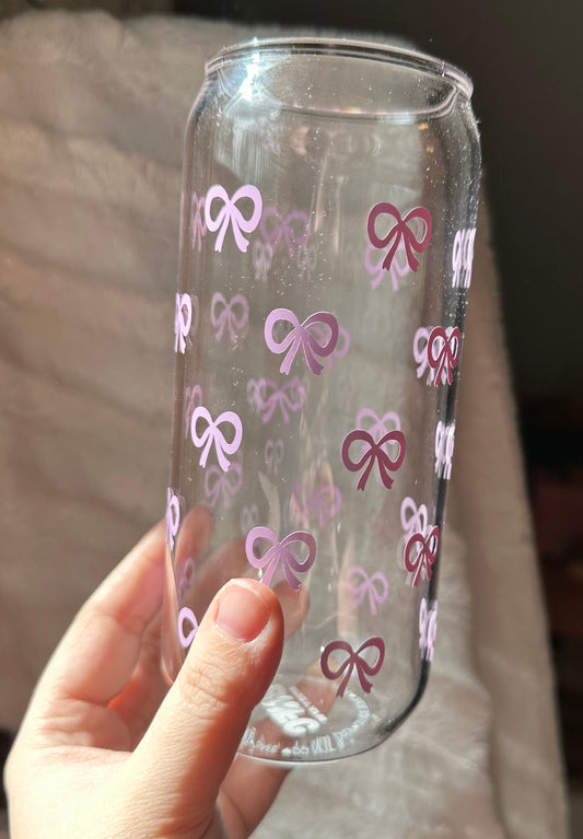 Purple Bow 20oz Glass Cup