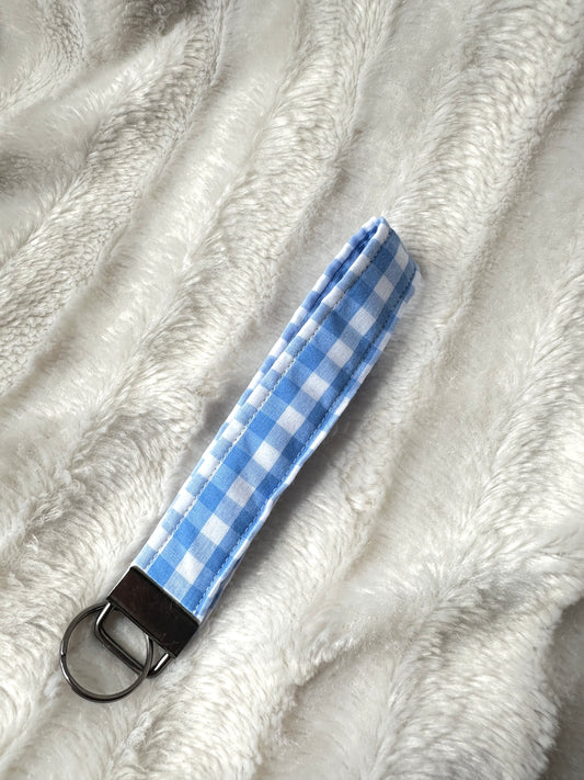 Blue Checkers Wristlet Keychain