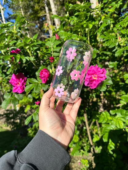 Pink & Purple Flower 16 oz Glass Cup