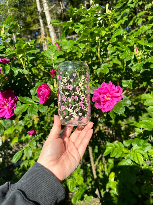 Soft Floral 16 oz Glass Cup