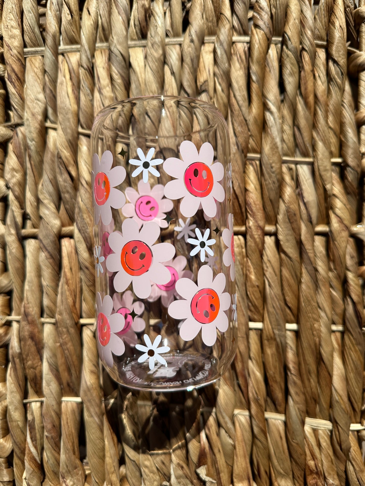 Happy Pink Flowers 16 oz Glass Cup