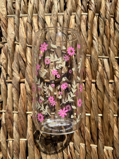 Soft Floral 16 oz Glass Cup