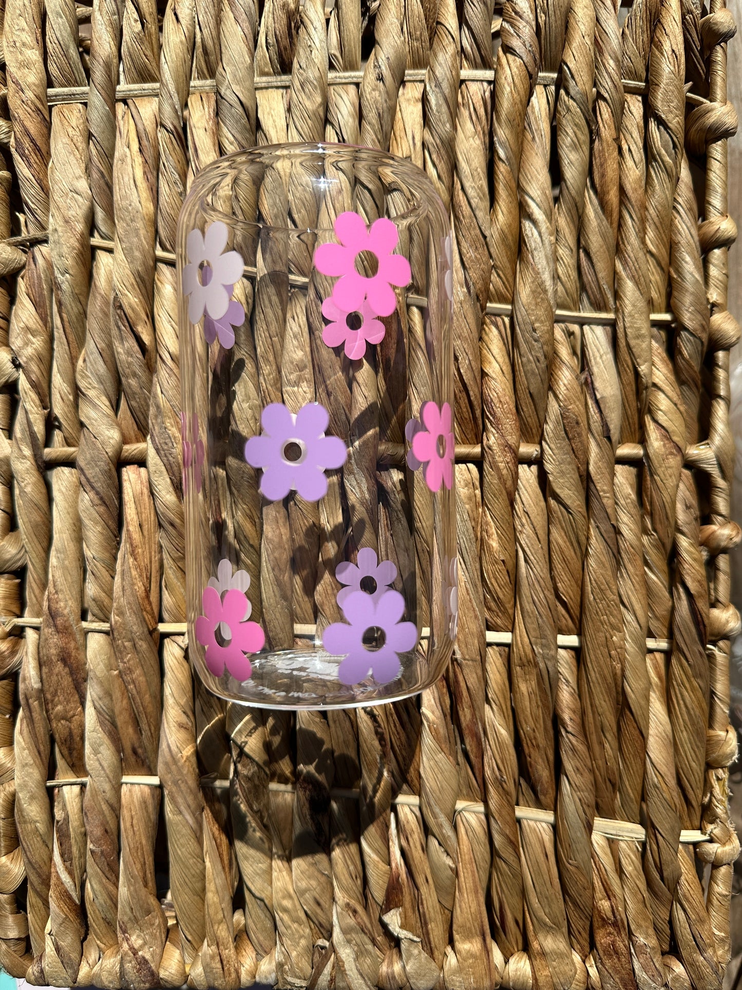 Pink & Purple Flower 16 oz Glass Cup