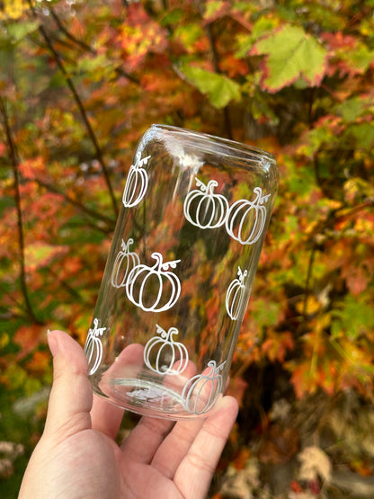 White Pumpkins 16 oz Glass Cup